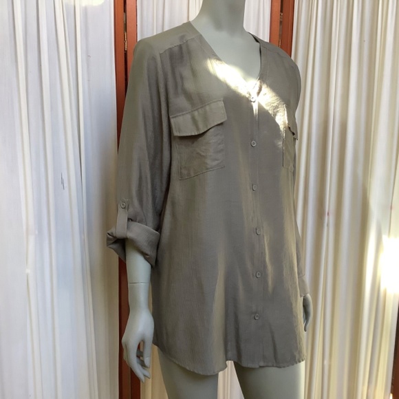 Chico’s Button Down Henley Tunic Top Pale Khaki Size XL - Picture 5 of 9